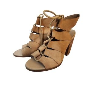 HINGE *CLOSEOUT PRICE*‎ brown leather sandal lace up block high heels size 7.5
